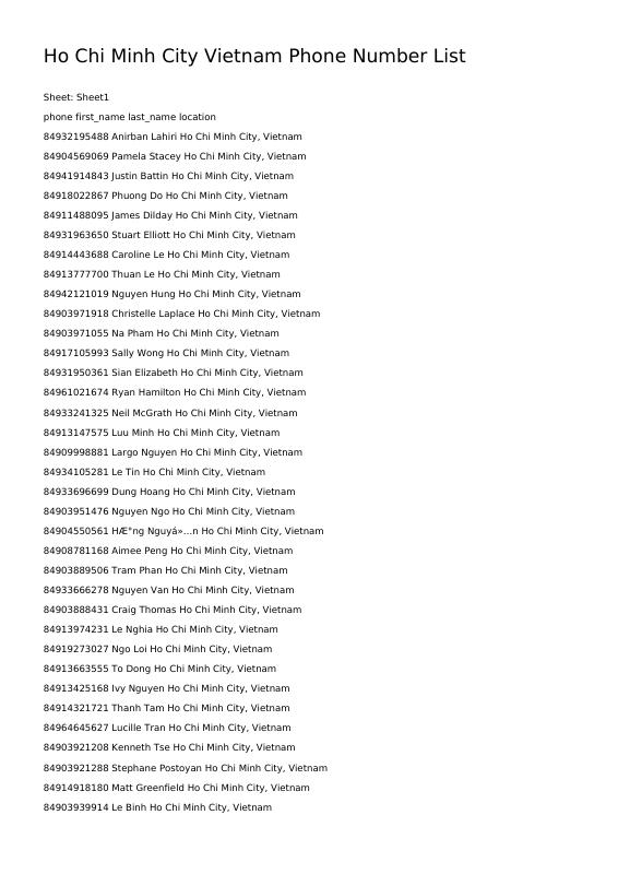 Ho Chi Minh City Vietnam Phone Number List cover