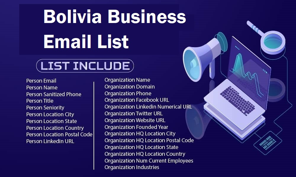 Lista de e-mail comercial da Bolívia