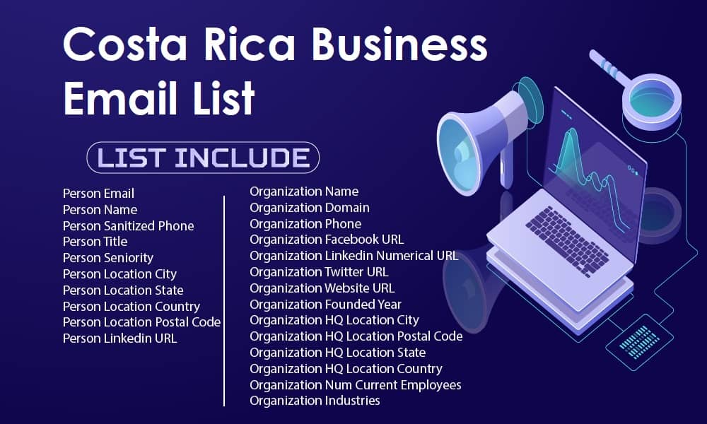 Costa Rica ettevõtete e-posti loend