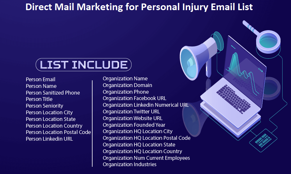 Liste de diffusion par courrier électronique pour le marketing par publipostage pour les blessures corporelles