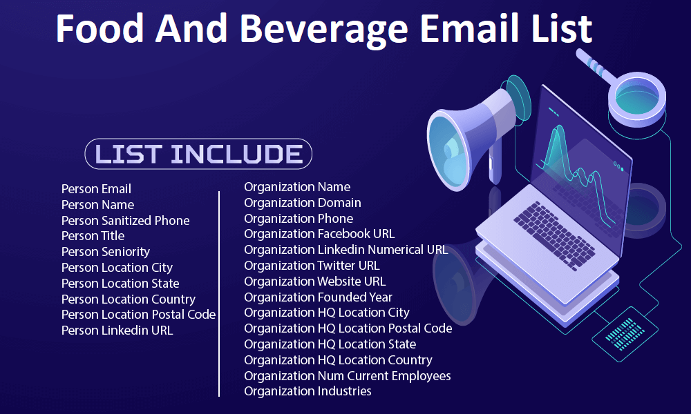 قائمة البريد الإلكتروني للأطعمة والمشروبات
