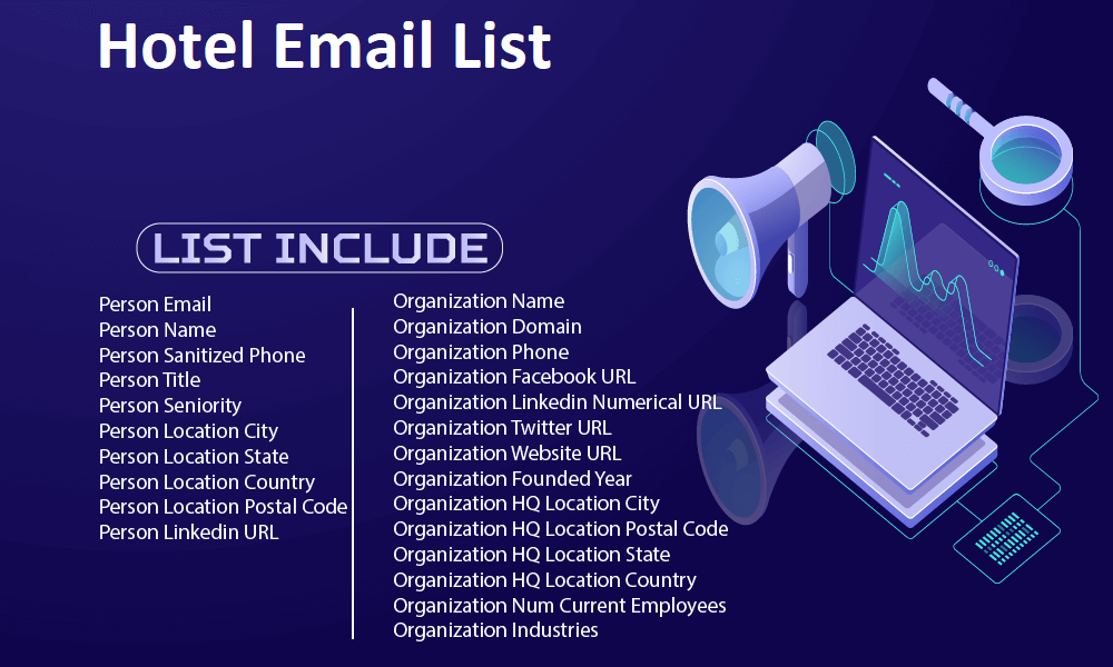 Lista de e-mails de hotéis