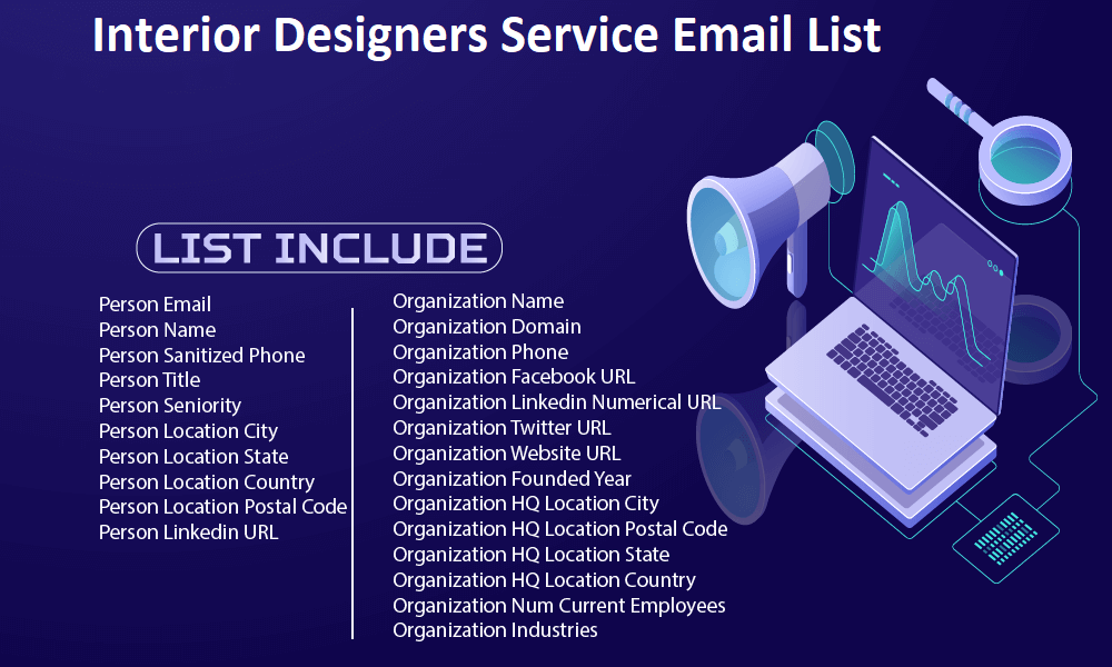 Lista de e-mails de serviços de designers de interiores