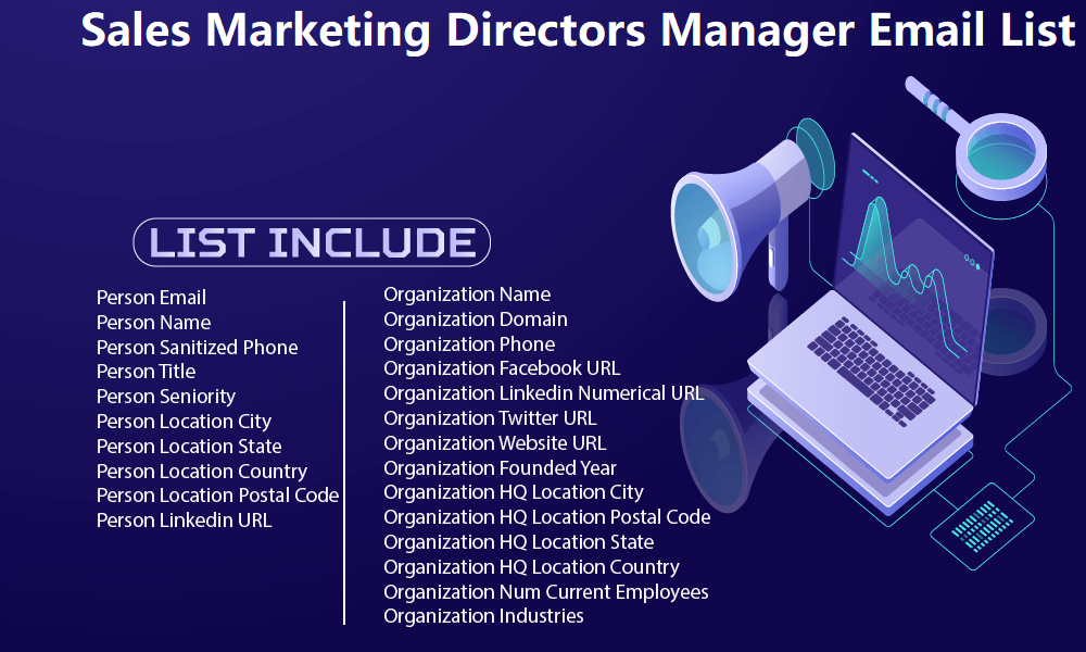 Lista de correo electrónico del gerente de directores de marketing de ventas